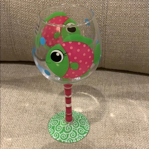 Hand Painted Fish Wine Glass 8.75” - Picture 1 of 3